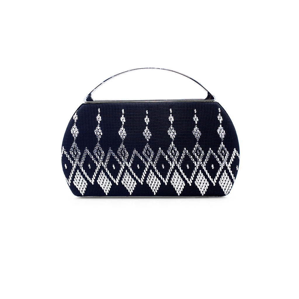 Luxury Black Velvet Clutch – Silver Embroidery