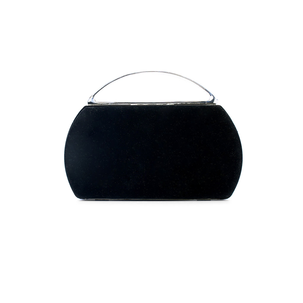 Luxury Black Velvet Clutch – Silver Embroidery