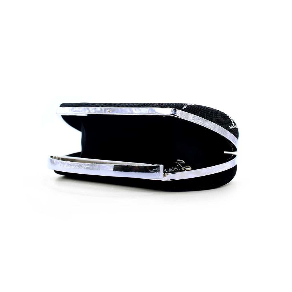 Luxury Black Velvet Clutch – Silver Embroidery
