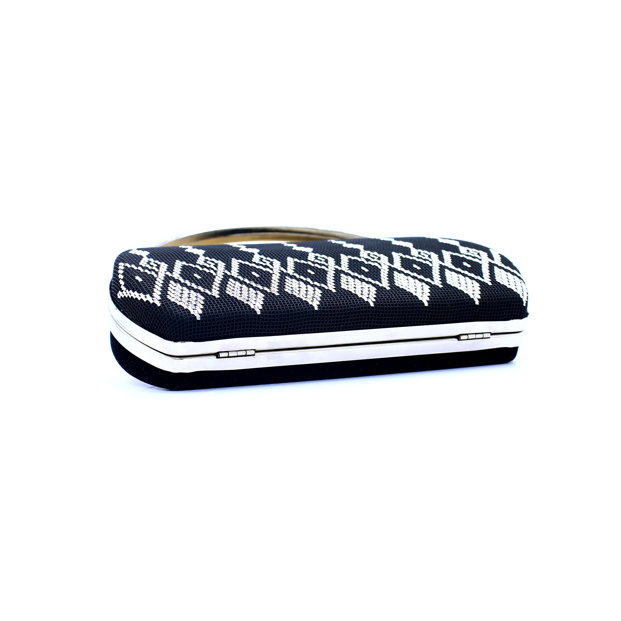 Luxury Black Velvet Clutch – Silver Embroidery