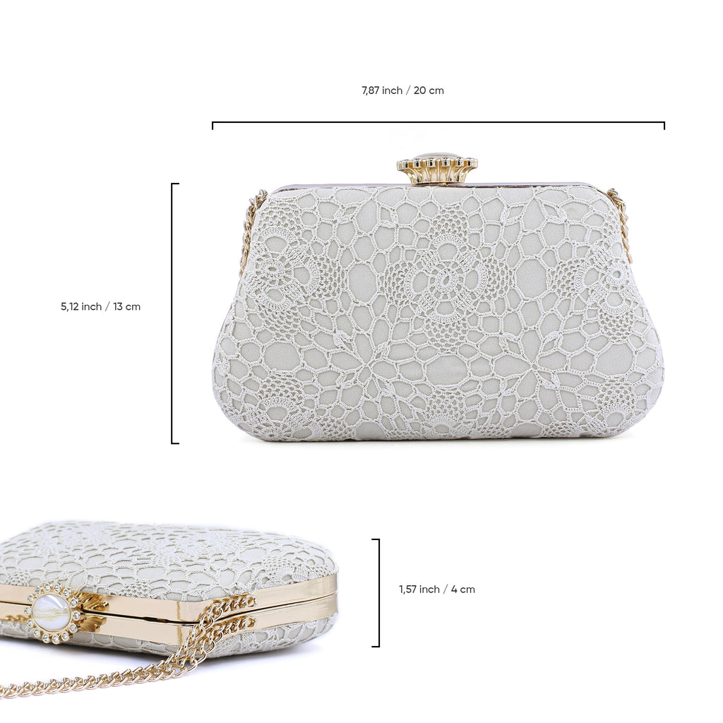 Handmade Lace Clutch Bag – Elegant Evening Purse with Gold Chain, Wedding & Party Bag