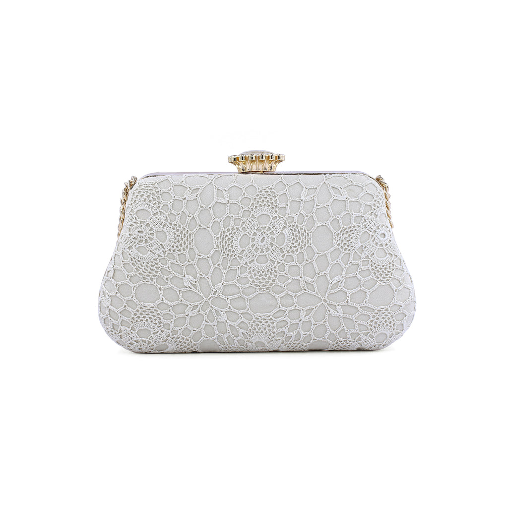 White Lace Clutch Bag – Handmade Embroidered Floral Purse – Elegant Bridal Evening Bag