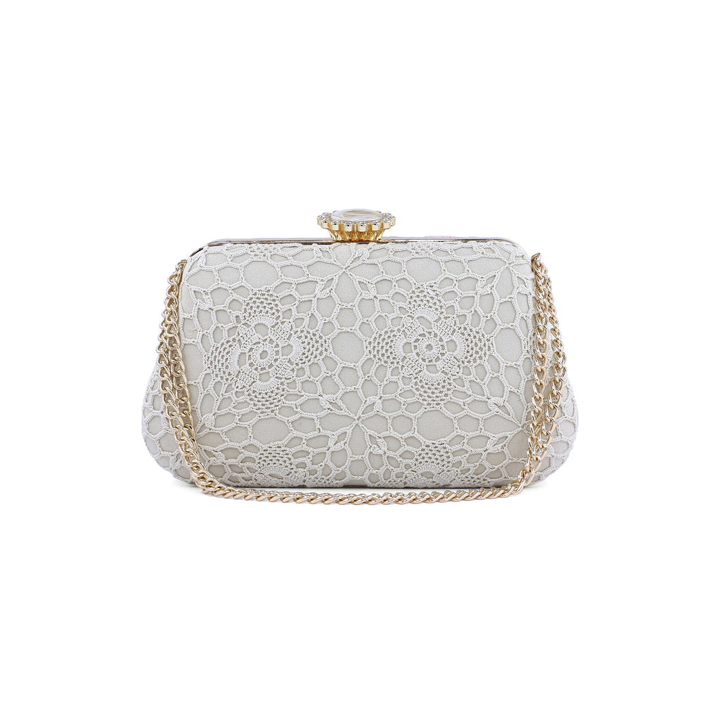 Handmade Lace Clutch Bag – Elegant Evening Purse with Gold Chain, Wedding & Party Bag