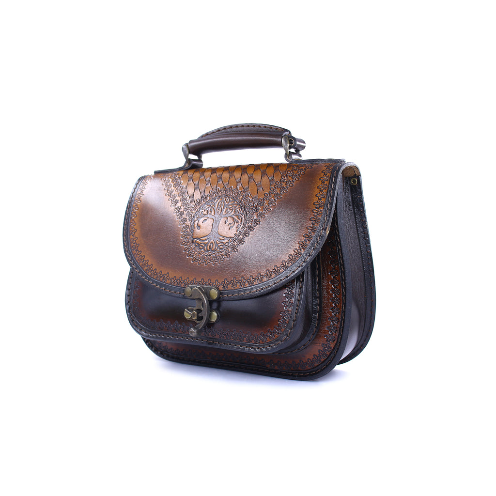 Handmade Leather Crossbody – Tree of Life Design