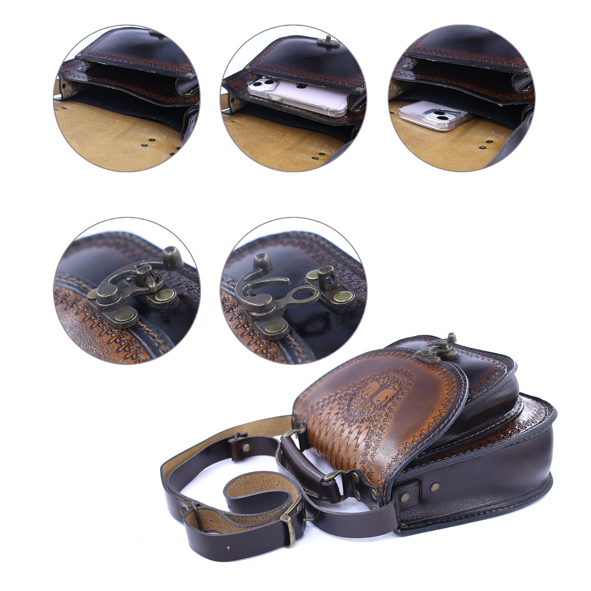 Handmade Leather Crossbody – Tree of Life Design