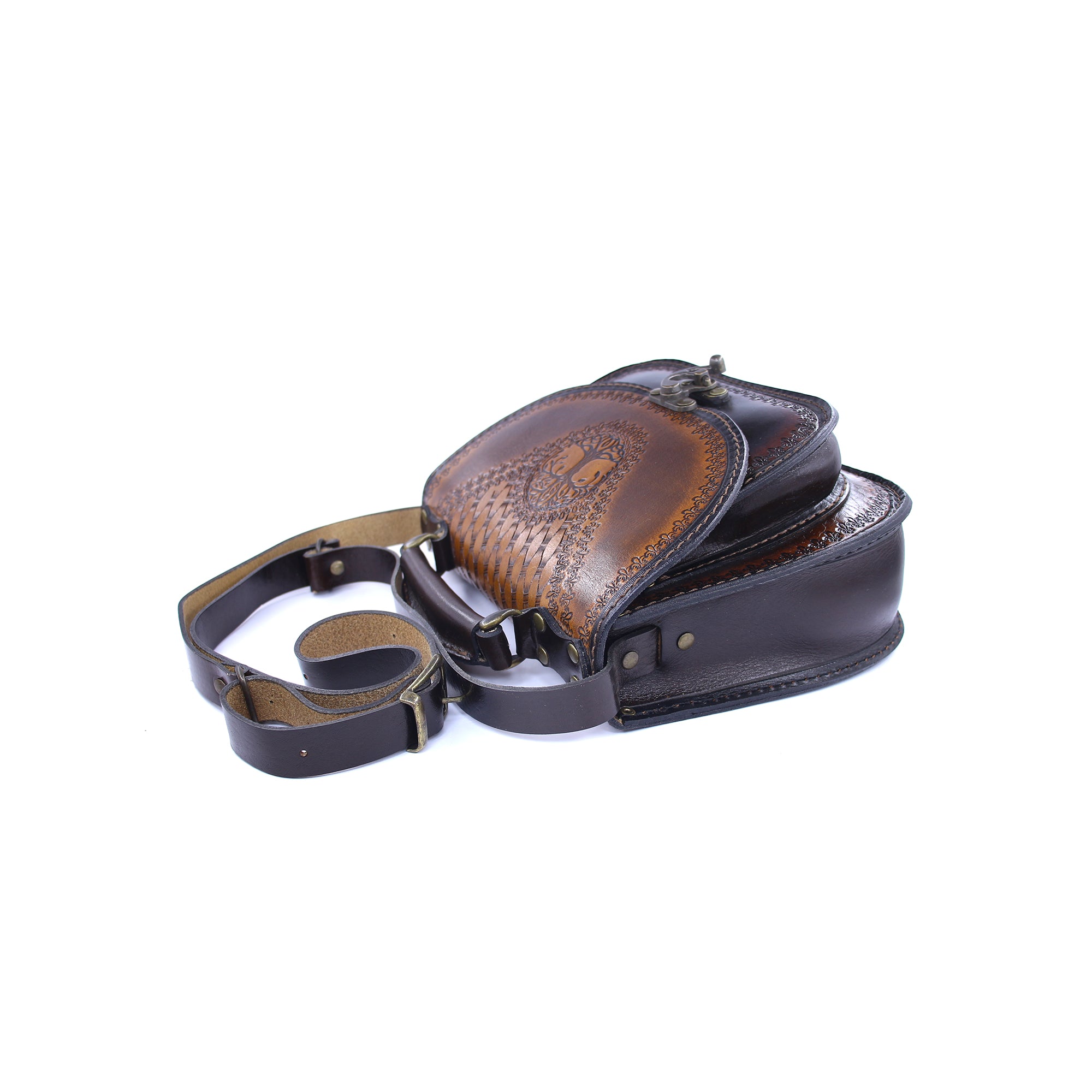 Handmade Leather Crossbody – Tree of Life Design