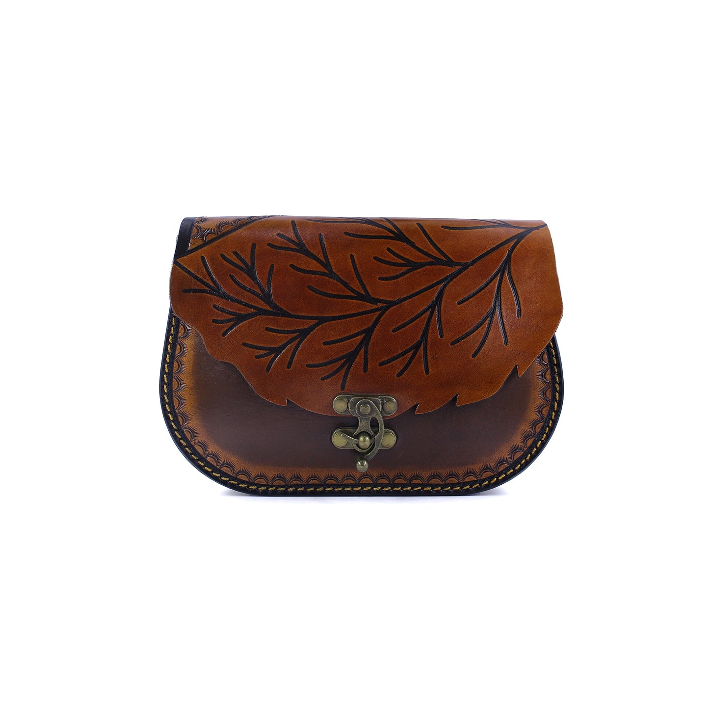 Handmade Leather Crossbody Purse | Brown Leaf Shoulder Bag | Zavelya Atelier