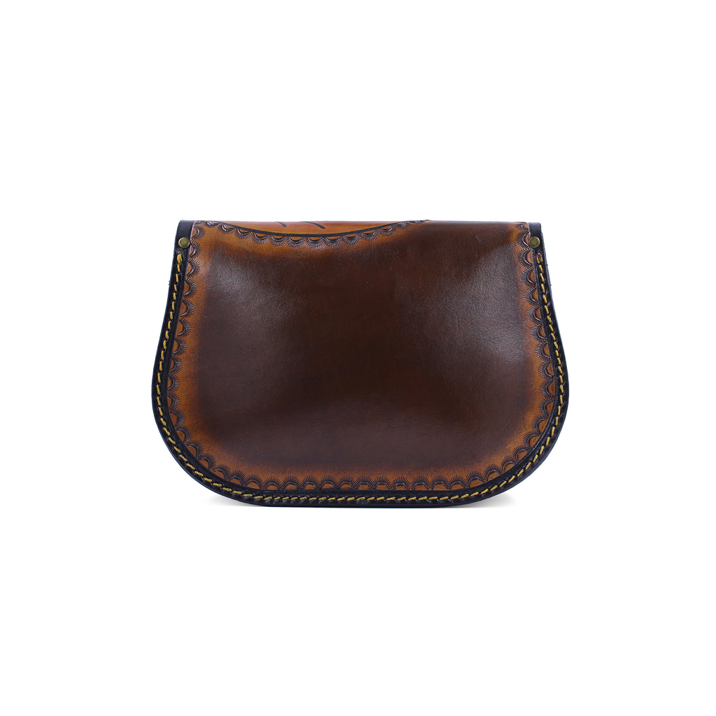 Handmade Leather Crossbody Purse | Brown Leaf Shoulder Bag | Zavelya Atelier