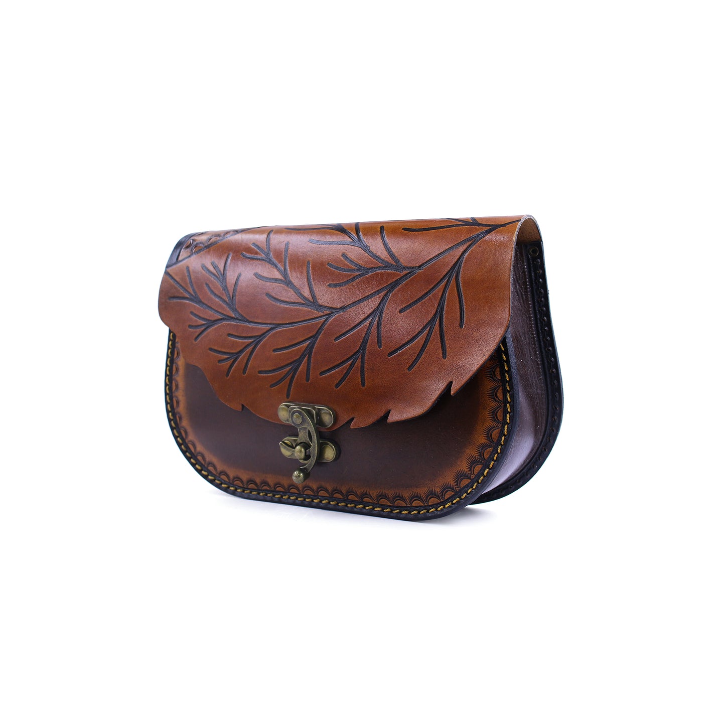 Handmade Leather Crossbody Purse | Brown Leaf Shoulder Bag | Zavelya Atelier