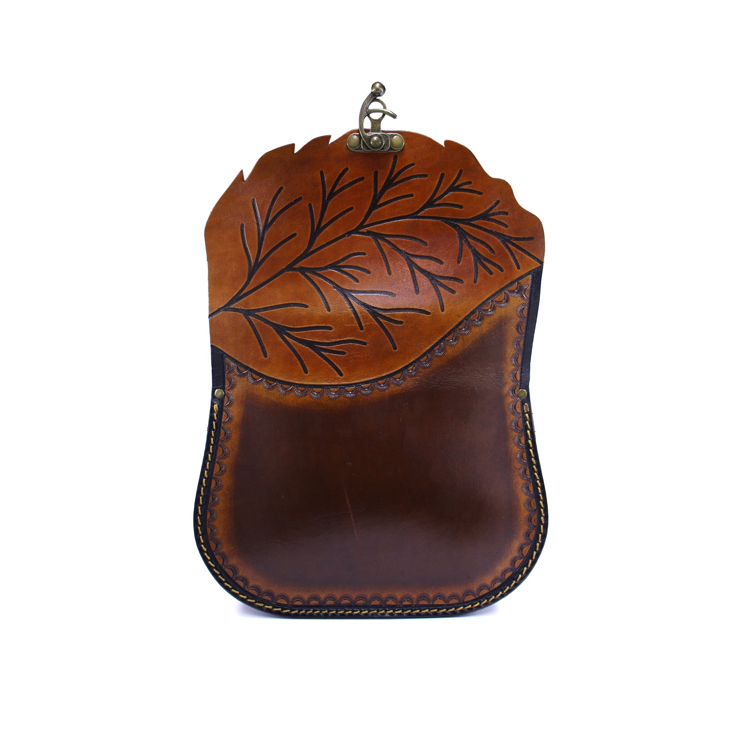 Handmade Leather Crossbody Purse | Brown Leaf Shoulder Bag | Zavelya Atelier