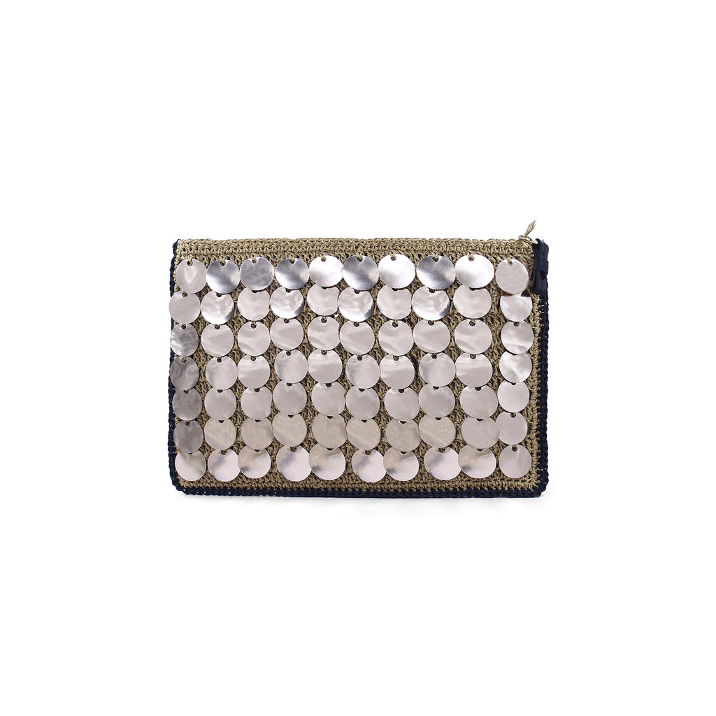 Sequin Raffia Clutch