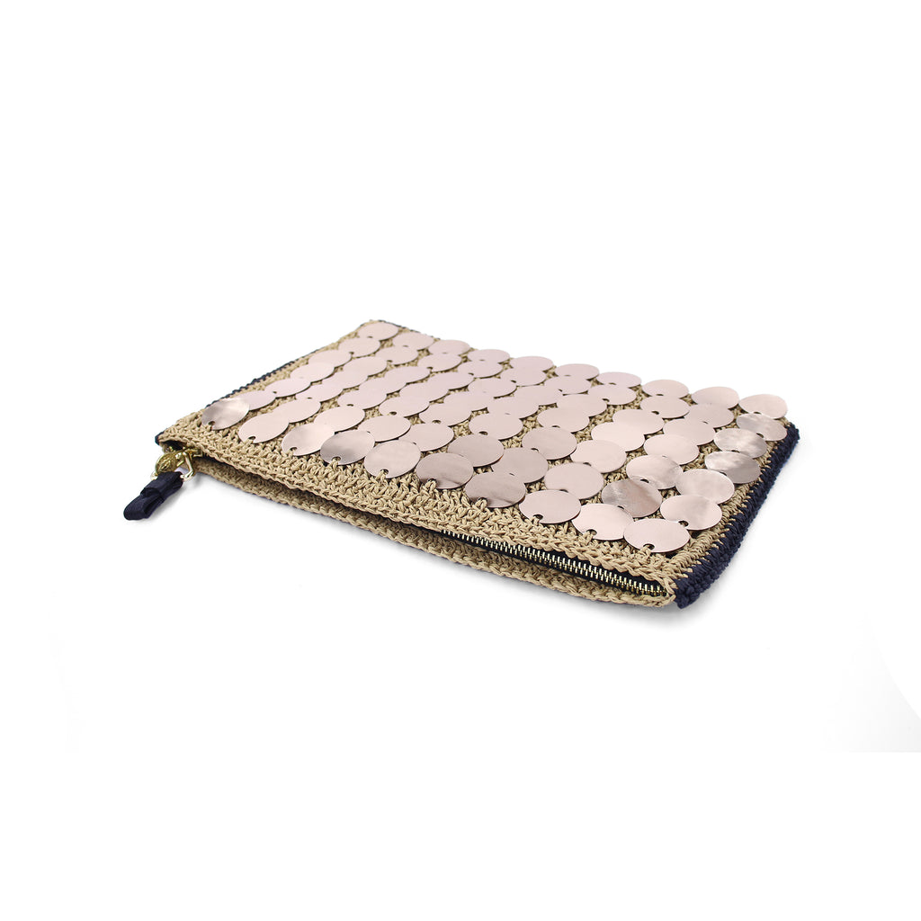 Sequin Raffia Clutch