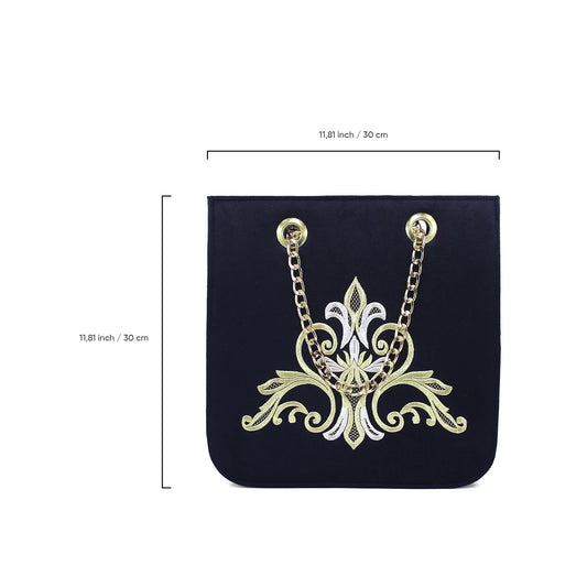 Black Velvet Evening Clutch Bag – Gold Embroidered Turkish Handcrafted Purse | Zavelya Atelier