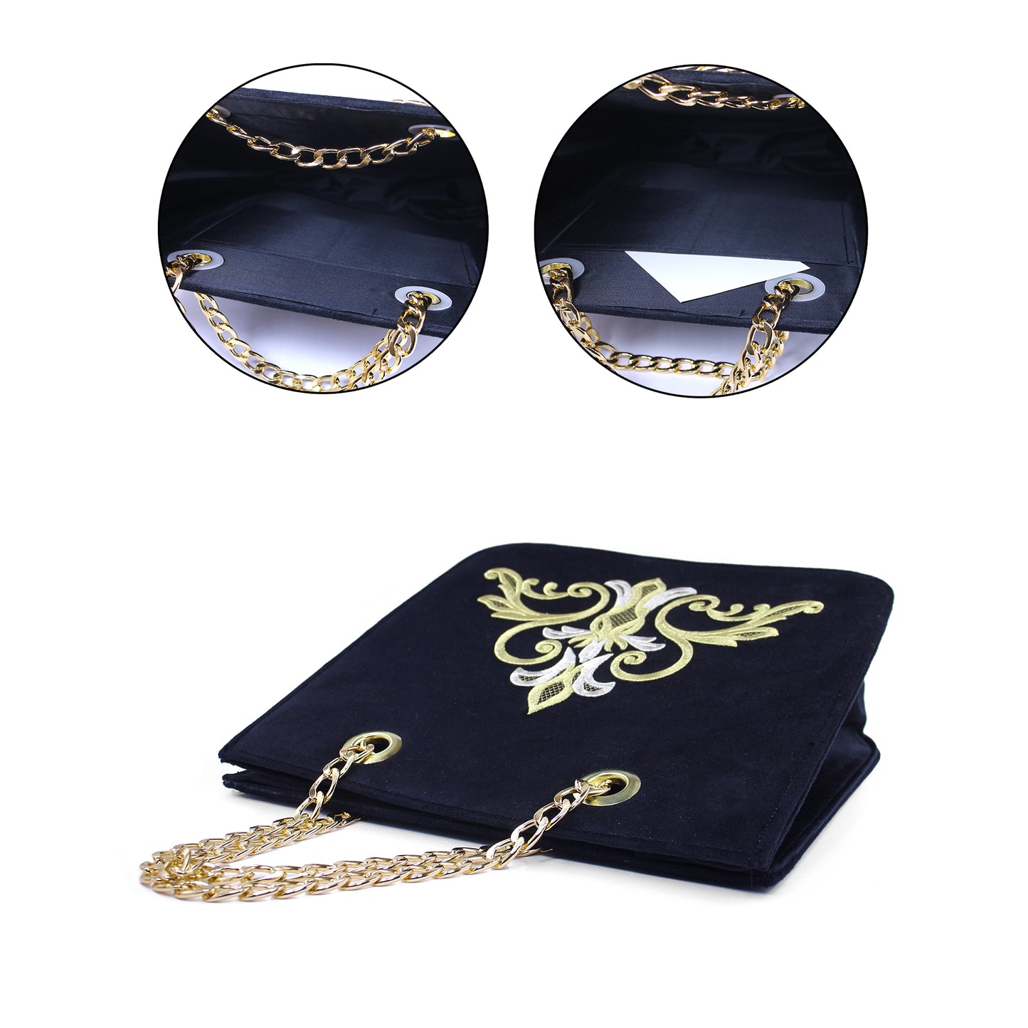 Black Velvet Evening Clutch Bag – Gold Embroidered Turkish Handcrafted Purse | Zavelya Atelier