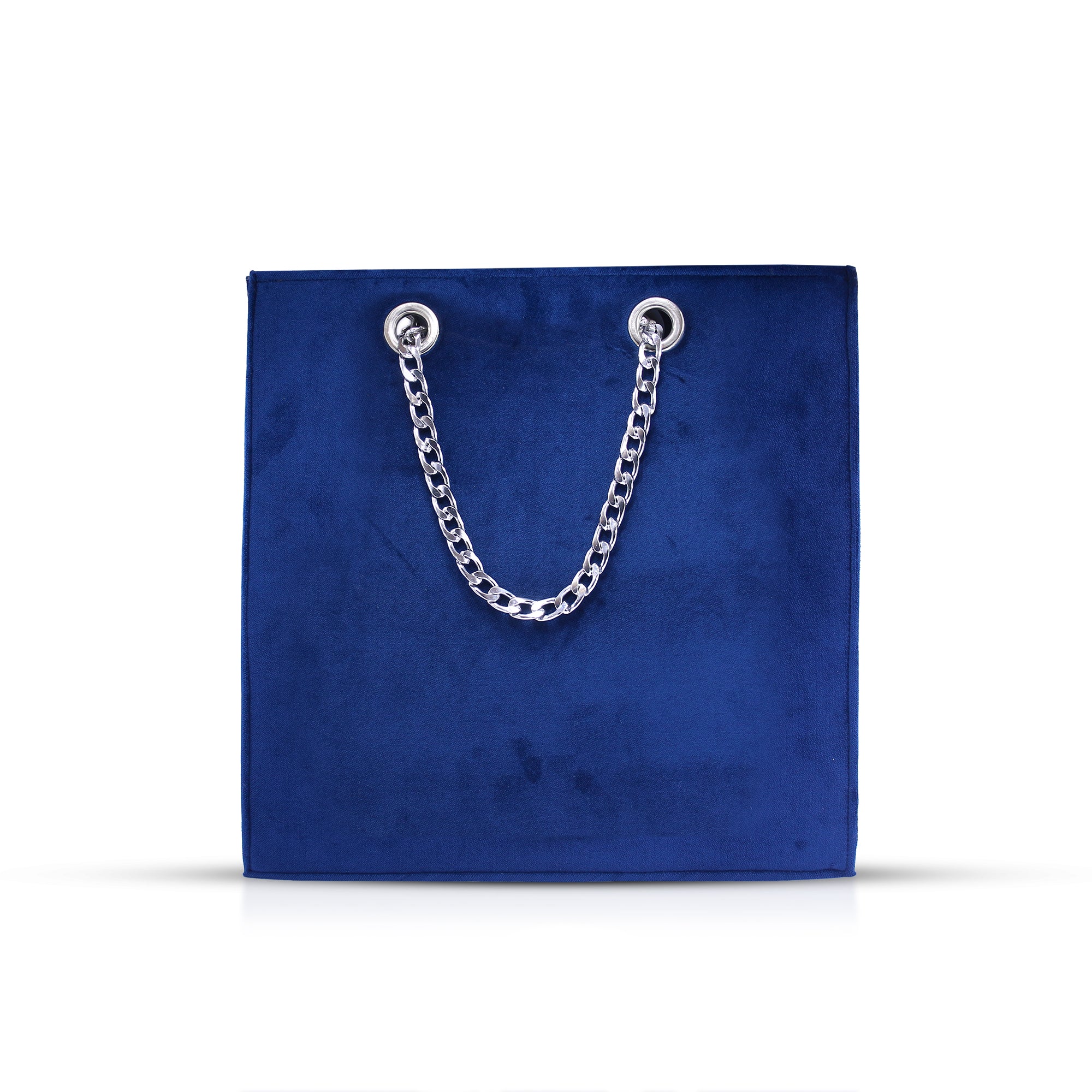 Royal Blue Velvet Tote Bag – Handmade Silver Tulip Embroidered Purse | Zavelya Atelier