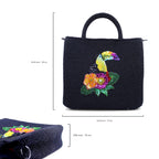 Toucan Embroidered Raffia Handbag