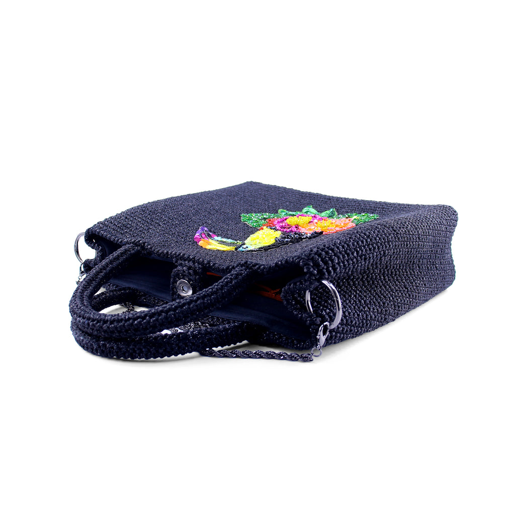 Toucan Embroidered Raffia Handbag