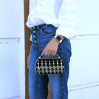 Luxury Black Velvet Clutch – Silver Embroidery