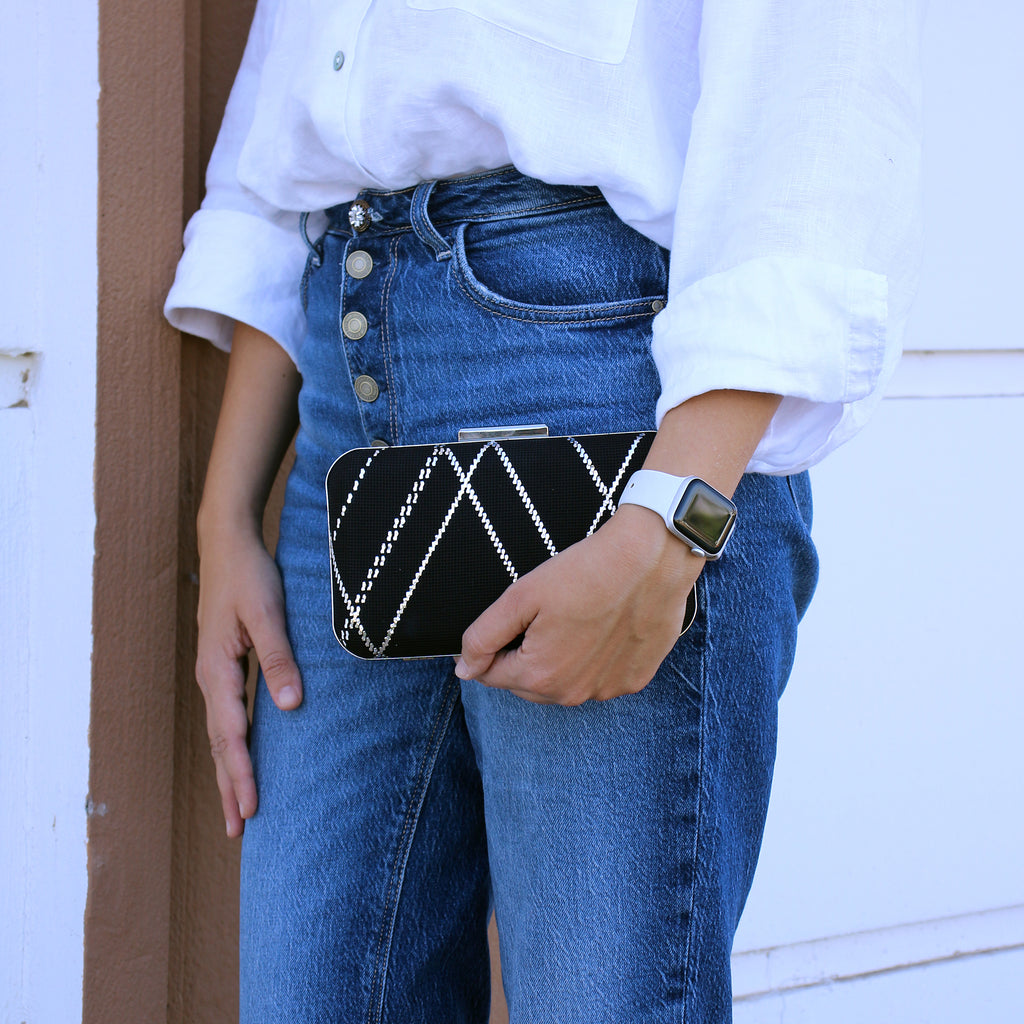 Handmade Black Velvet Clutch – Silver Embroidered Evening Bag