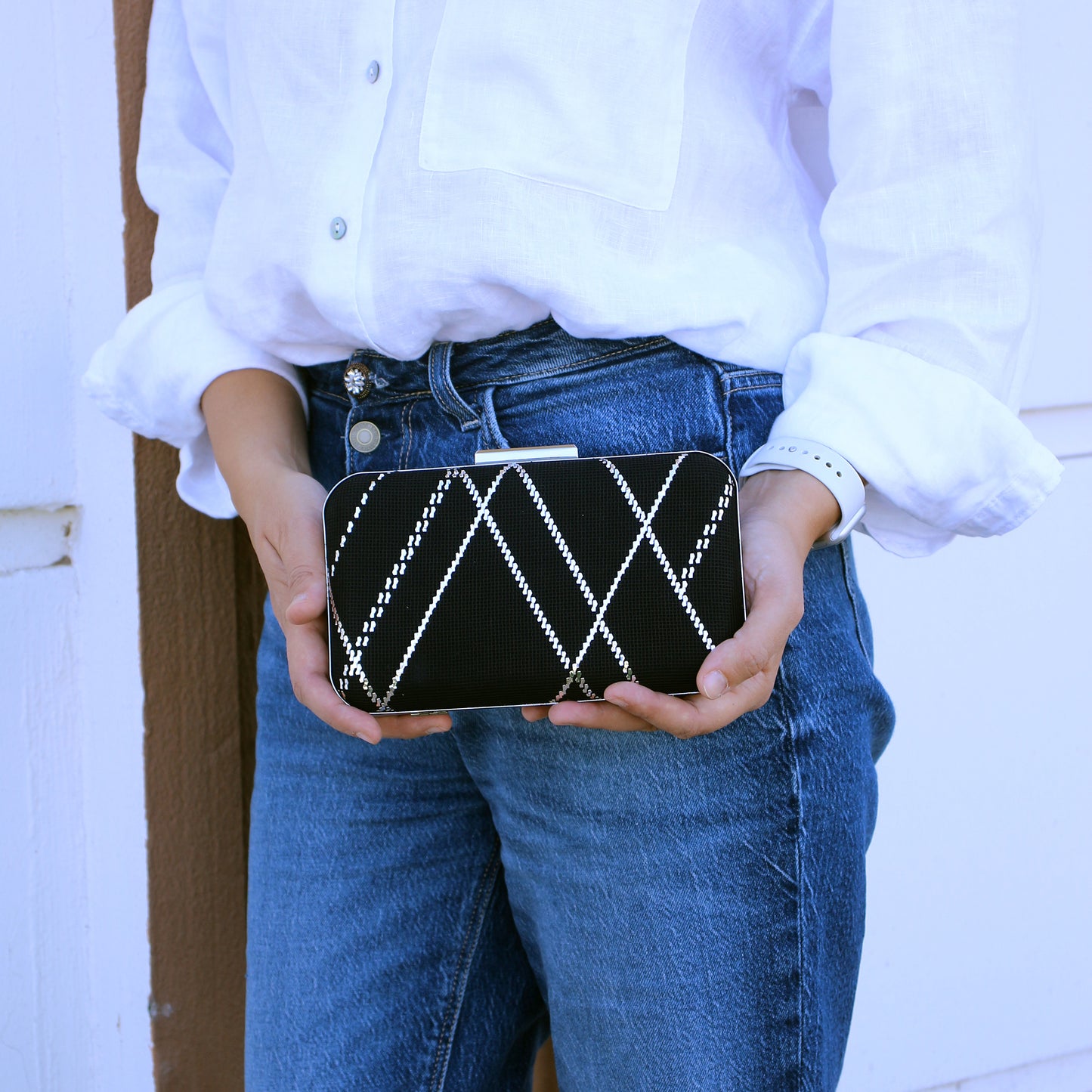 Handmade Black Velvet Clutch – Silver Embroidered Evening Bag