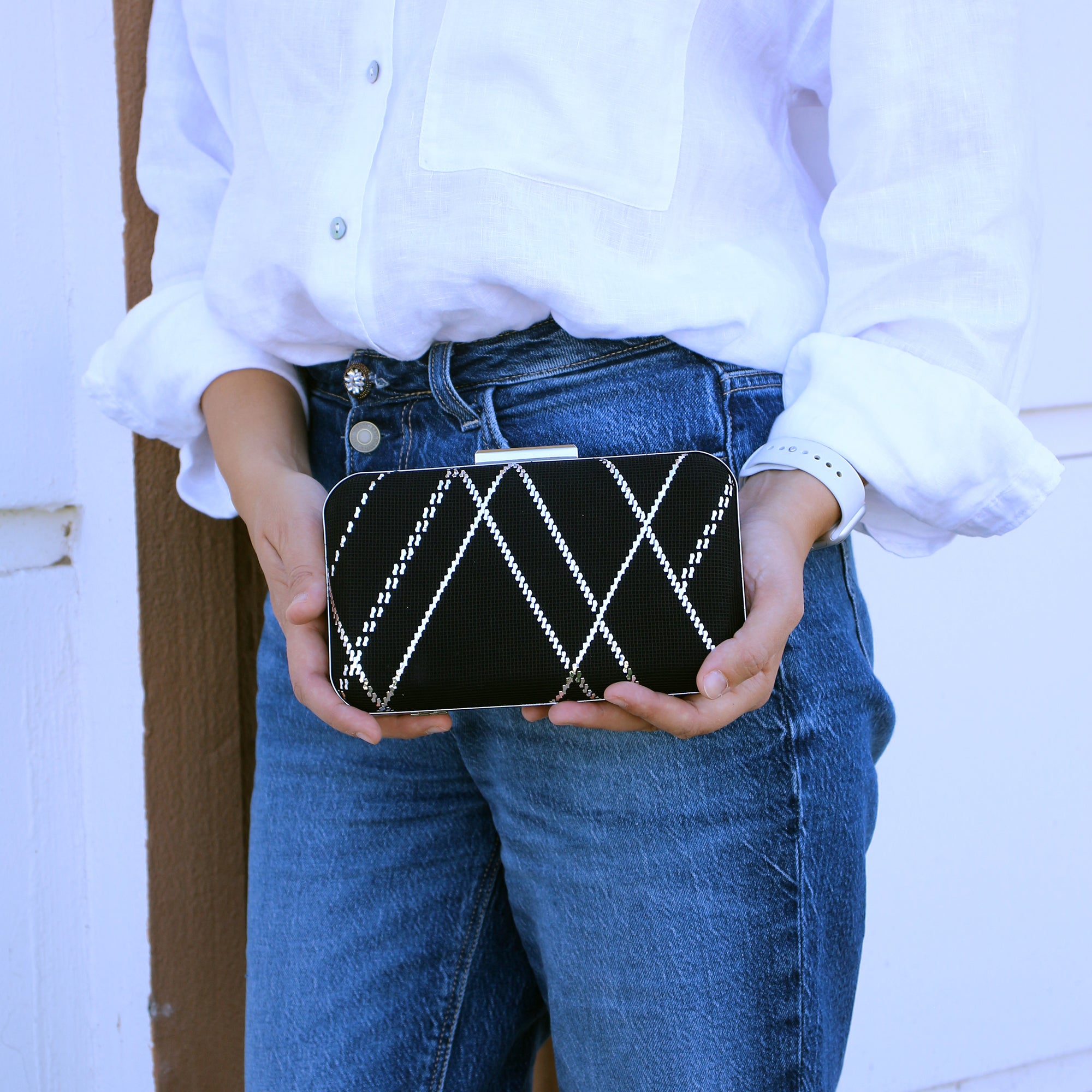 Handmade Black Velvet Clutch – Silver Embroidered Evening Bag