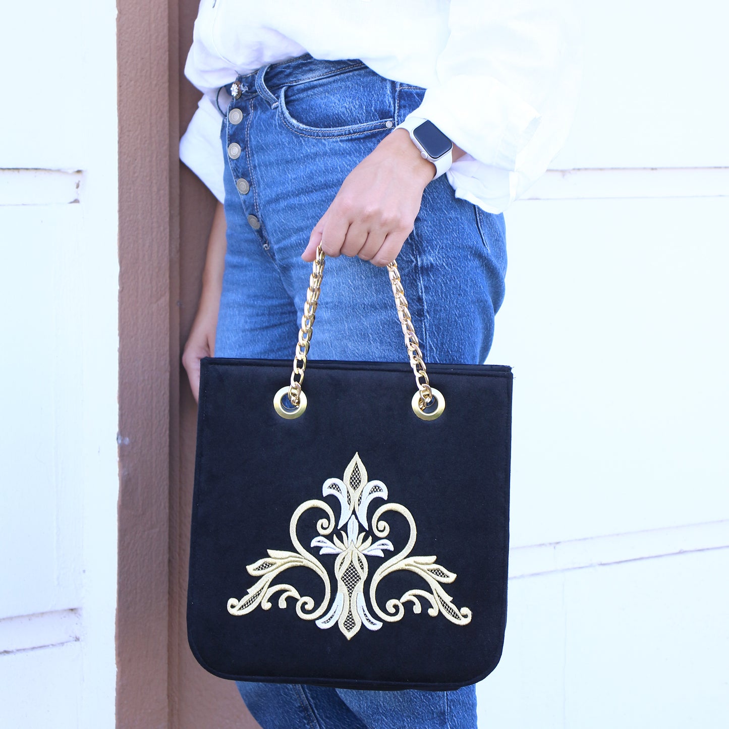Black Velvet Evening Clutch Bag – Gold Embroidered Turkish Handcrafted Purse | Zavelya Atelier