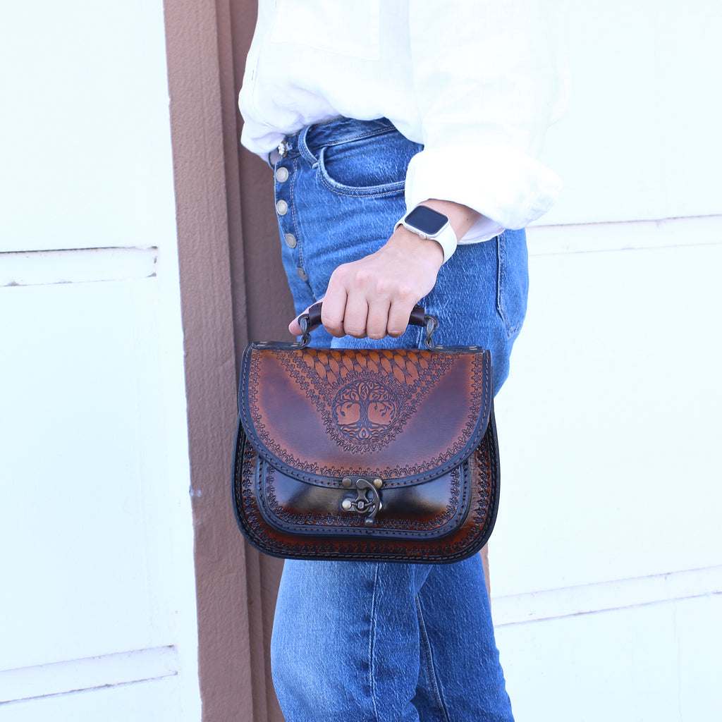 Handmade Leather Crossbody – Tree of Life Design