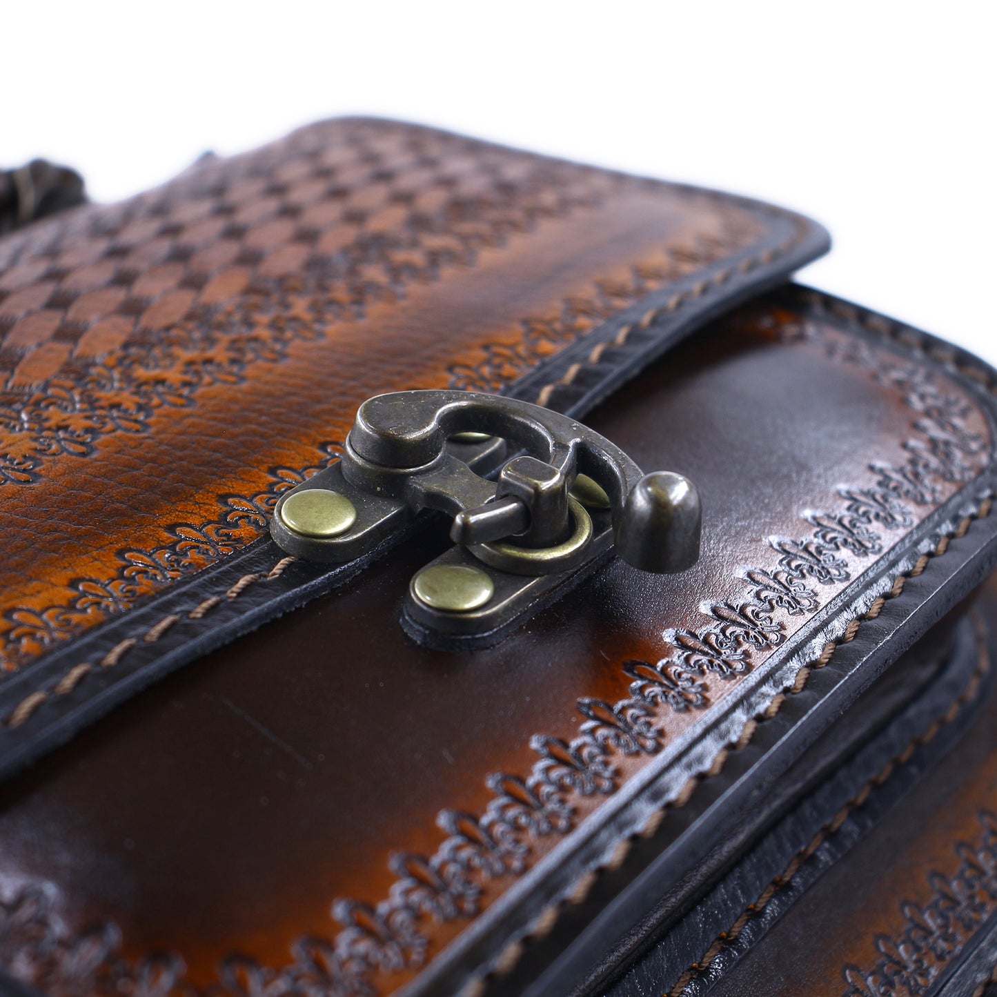 Handmade Tooled Leather Handbag – Vintage Style Brown Purse, Structured Top Handle Bag for Women