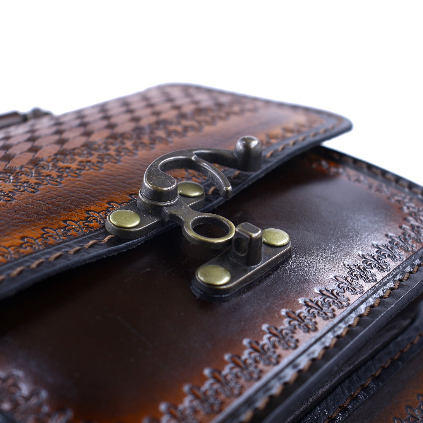 Handmade Tooled Leather Handbag – Vintage Style Brown Purse, Structured Top Handle Bag for Women