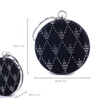 Handmade Silver Wire Embroidered Evening Clutch – Elegant Round Black Suede Purse | Zavelya Atelier