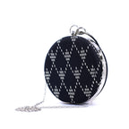 Handmade Silver Wire Embroidered Evening Clutch – Elegant Round Black Suede Purse | Zavelya Atelier