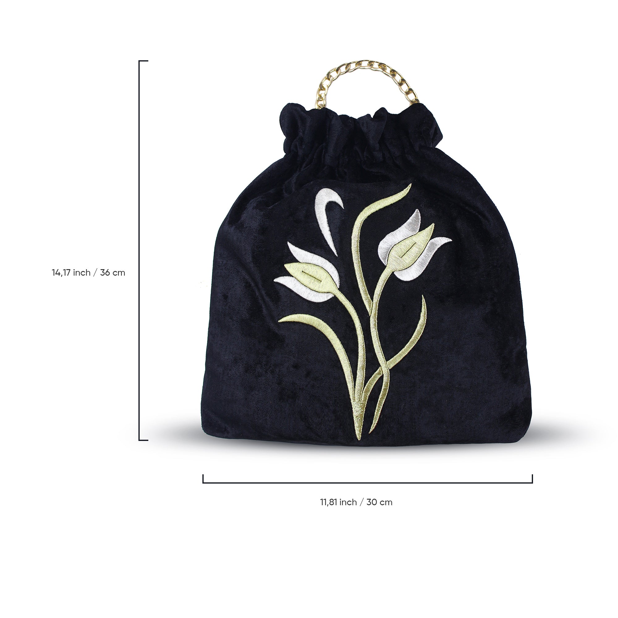 Black Velvet Bag with Sim Sırma Tulip Embroidery | Zavelya Atelier