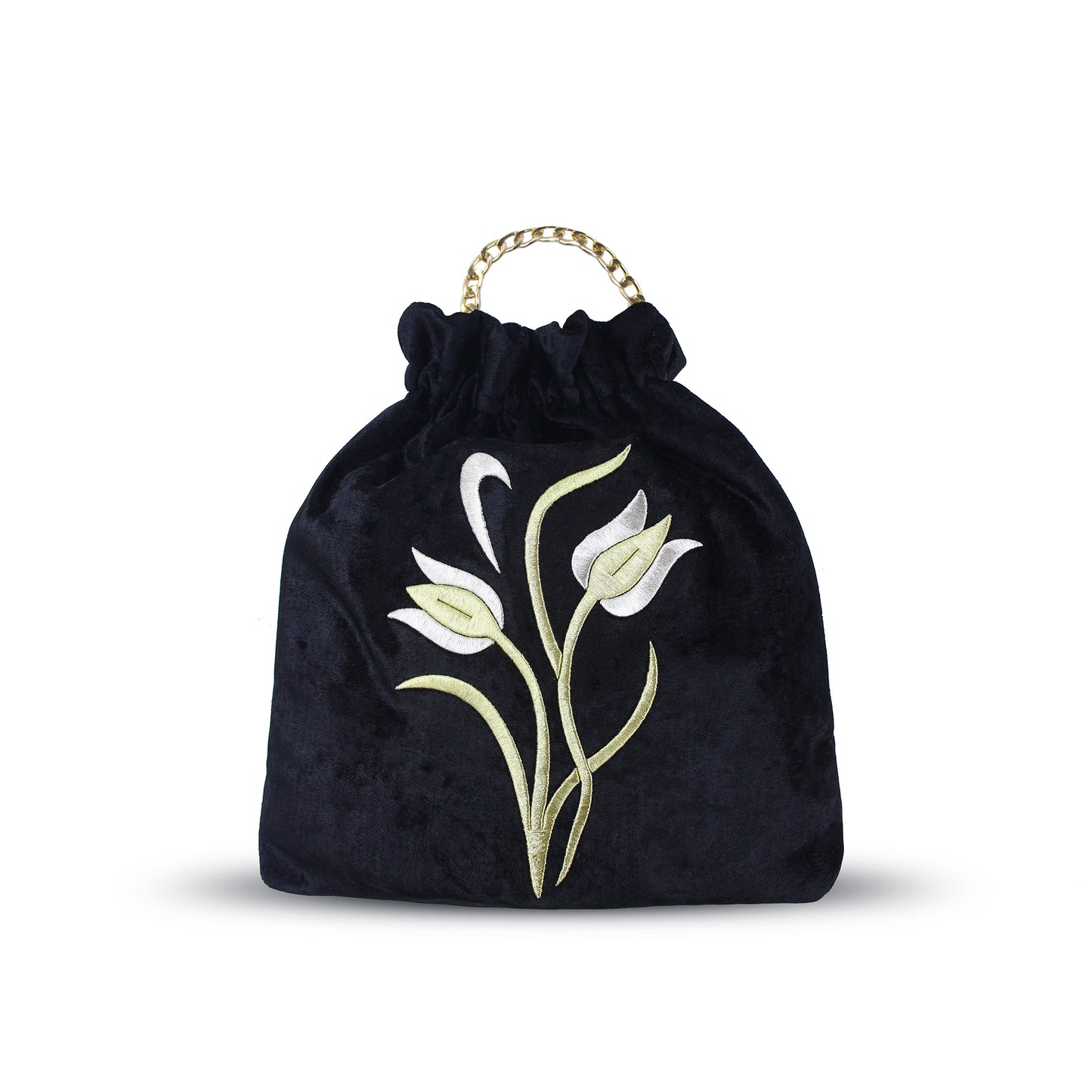 Black Velvet Bag with Sim Sırma Tulip Embroidery | Zavelya Atelier