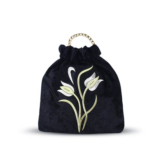 Black Velvet Bag with Sim Sırma Tulip Embroidery | Zavelya Atelier