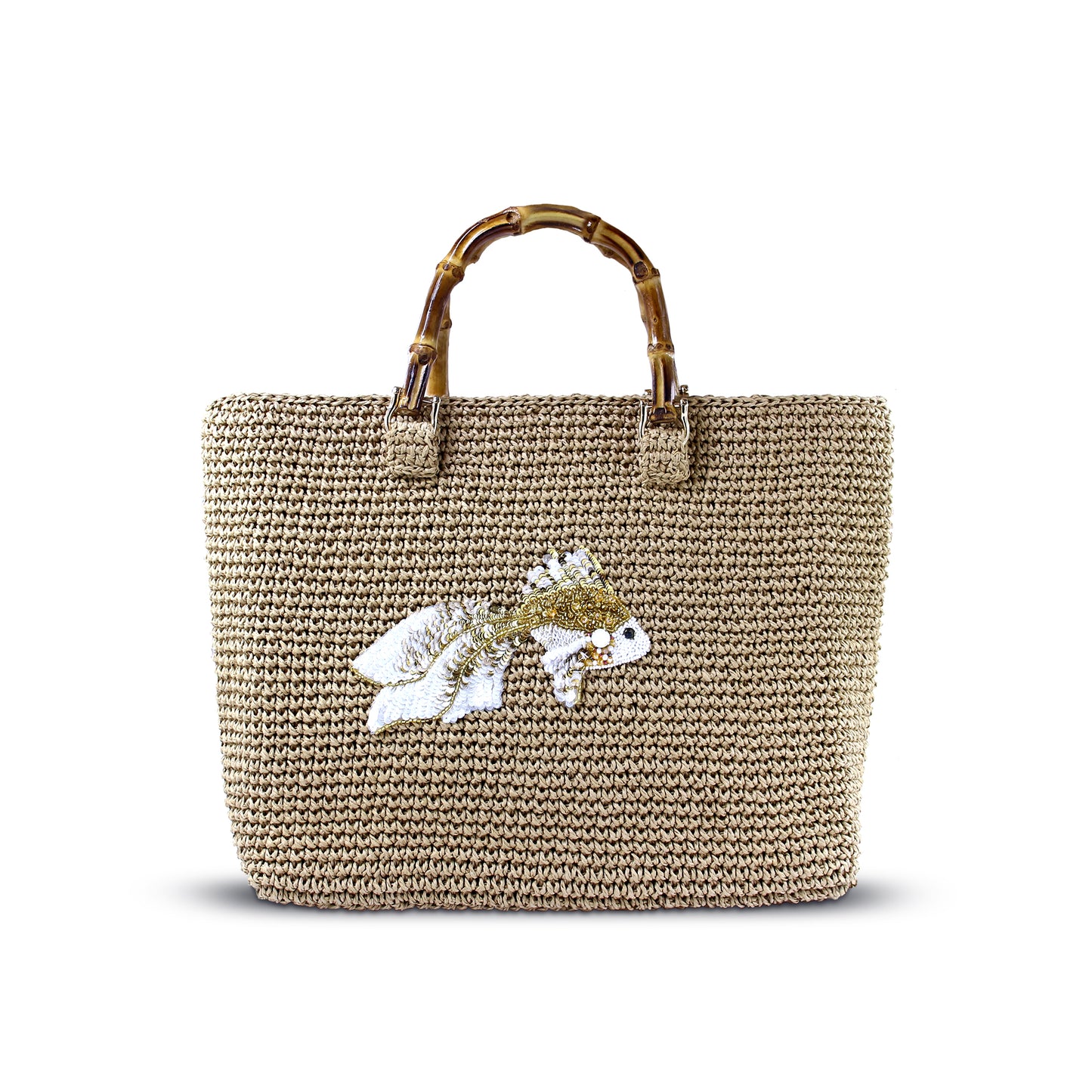 Handmade Raffia Tote Bag with Bamboo Handles – Boho Straw Beach Bag, Summer Vacation Purse by Zavelya Atelier