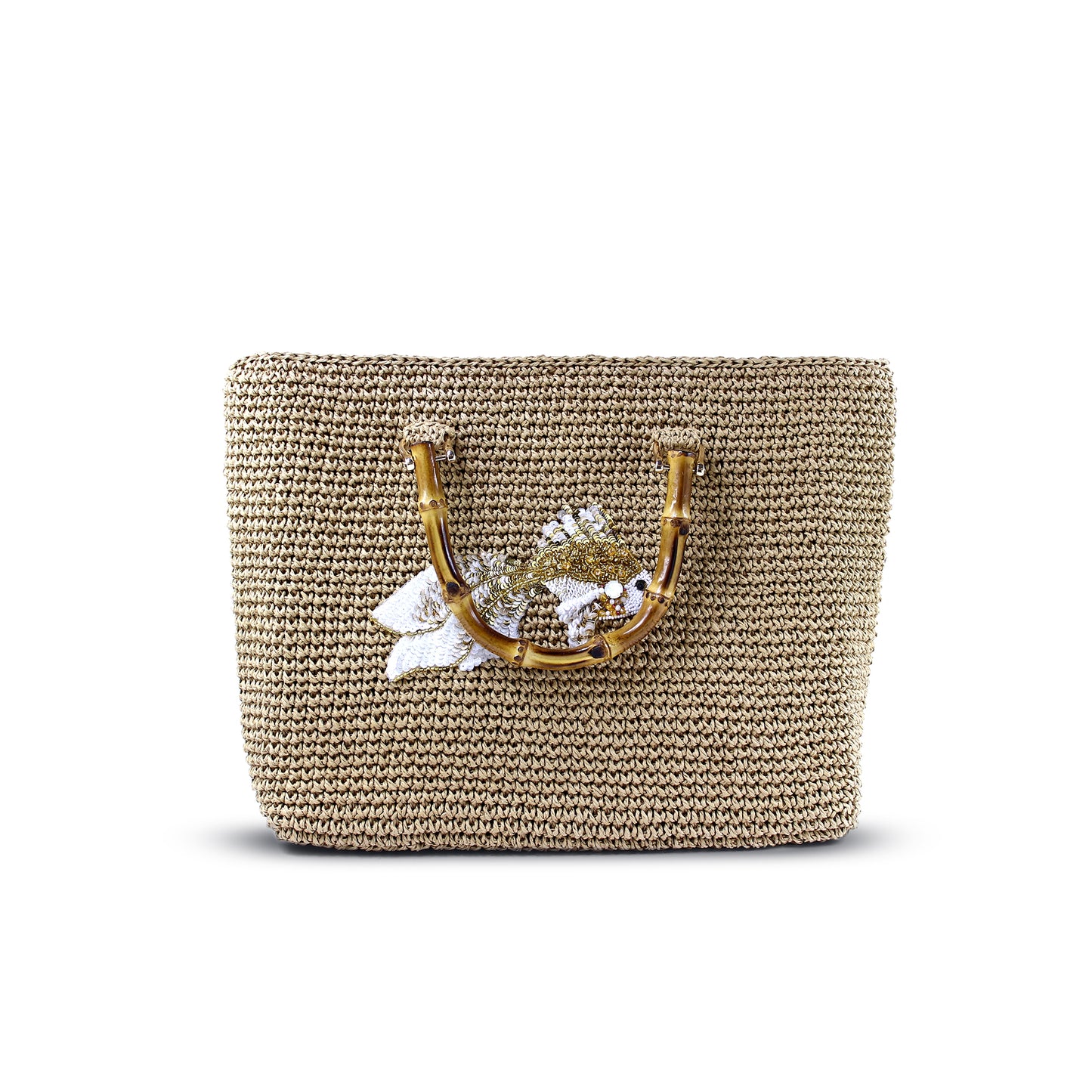 Handmade Raffia Tote Bag with Bamboo Handles – Boho Straw Beach Bag, Summer Vacation Purse by Zavelya Atelier