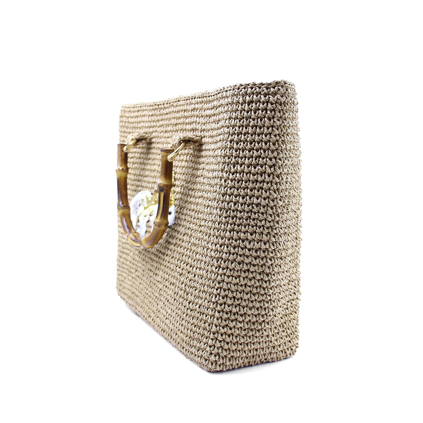 Handmade Raffia Tote Bag with Bamboo Handles – Boho Straw Beach Bag, Summer Vacation Purse by Zavelya Atelier