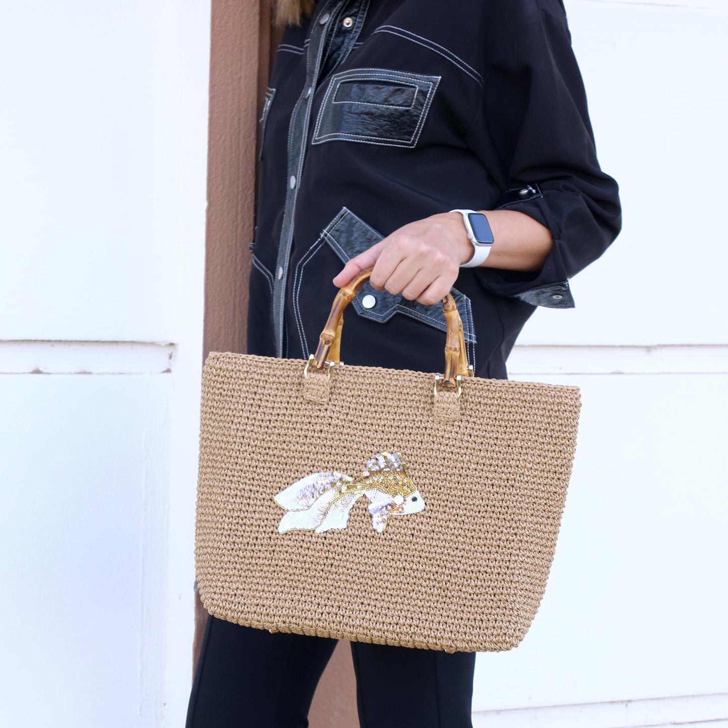 Handmade Raffia Tote Bag with Bamboo Handles – Boho Straw Beach Bag, Summer Vacation Purse by Zavelya Atelier