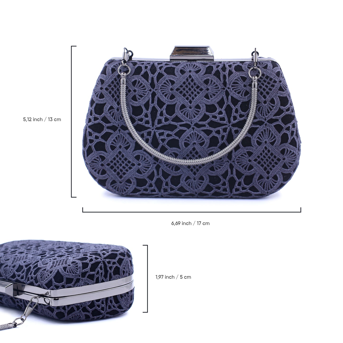 Handmade Black Lace Clutch - Vintage Evening Party Bag, Elegant Wedding or Formal Purse