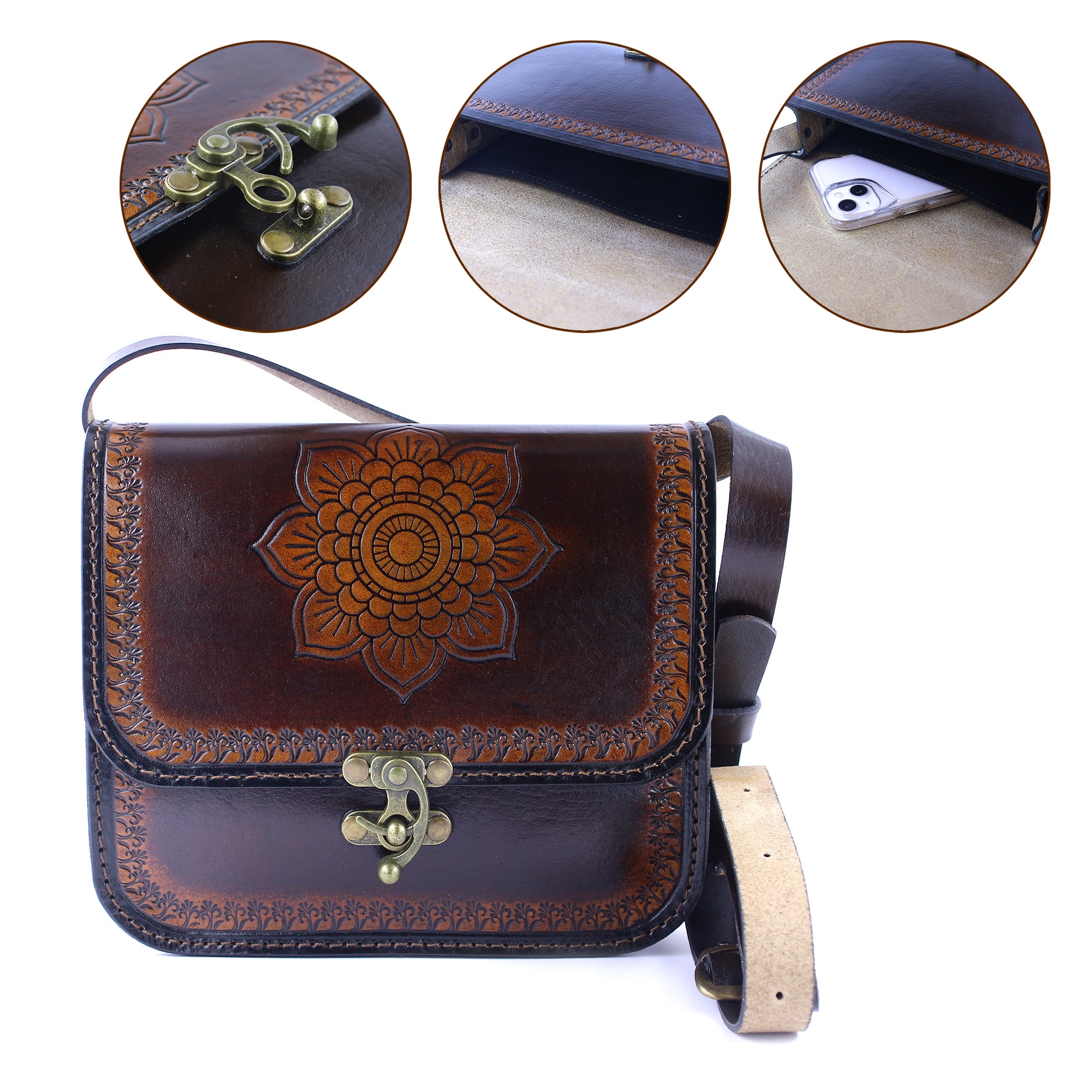 Tooled Leather Crossbody – Mandala Design