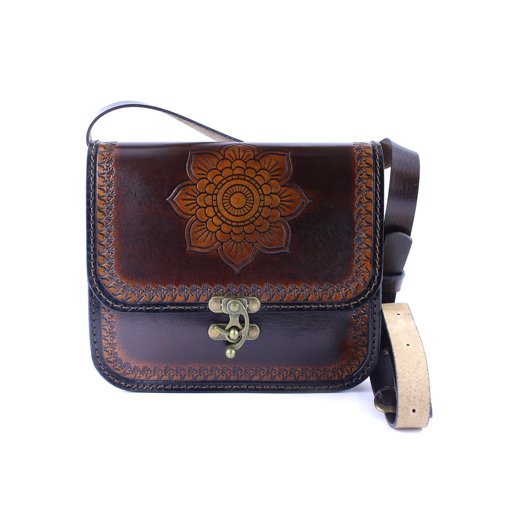 Tooled Leather Crossbody – Mandala Design