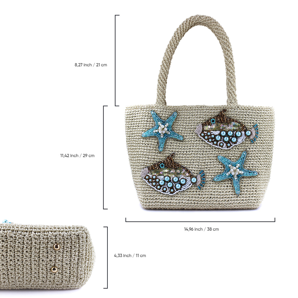 Handmade Raffia Bag – Fish & Starfish