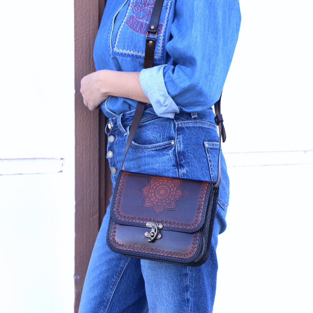 Tooled Leather Crossbody – Mandala Design