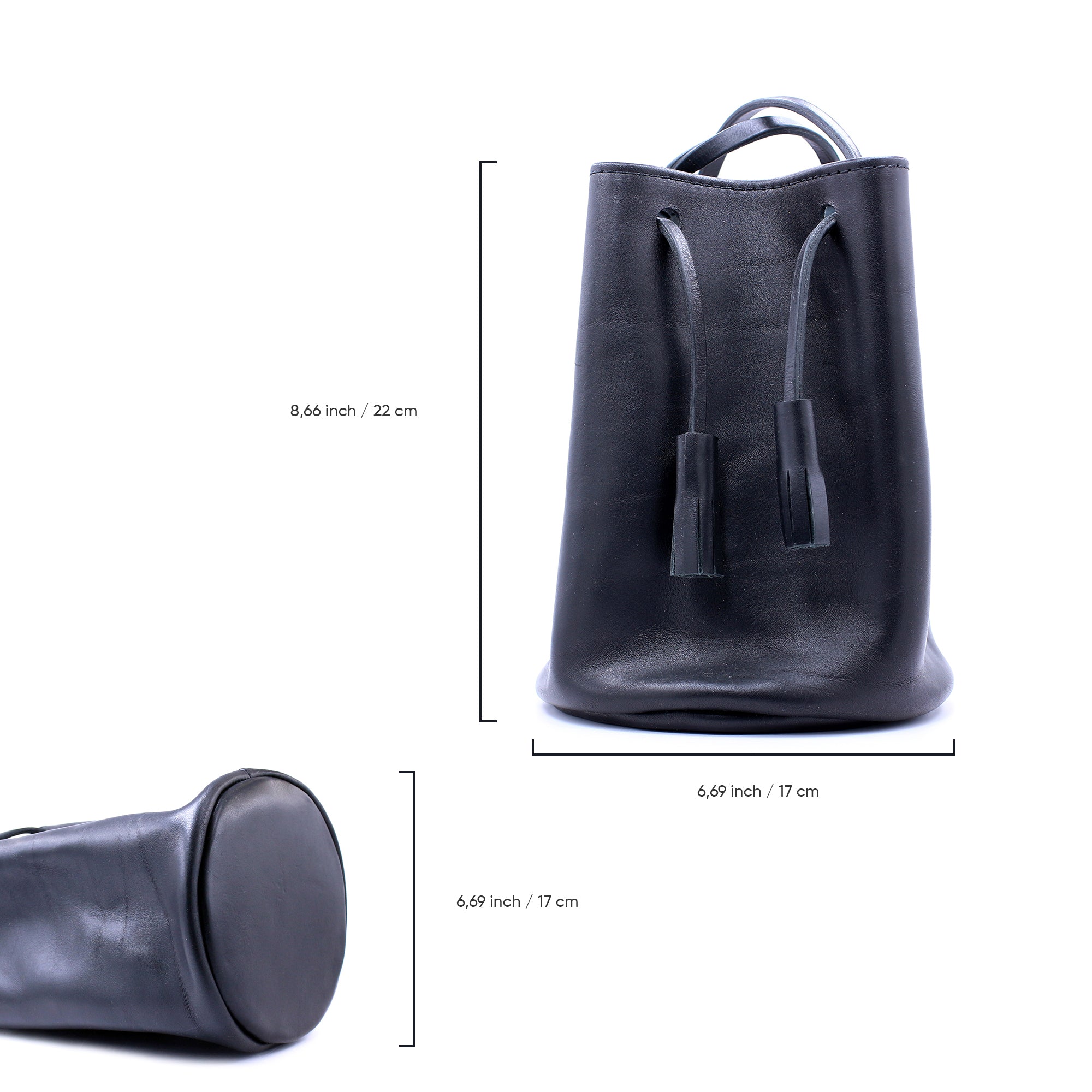 Black Leather Bucket Bag