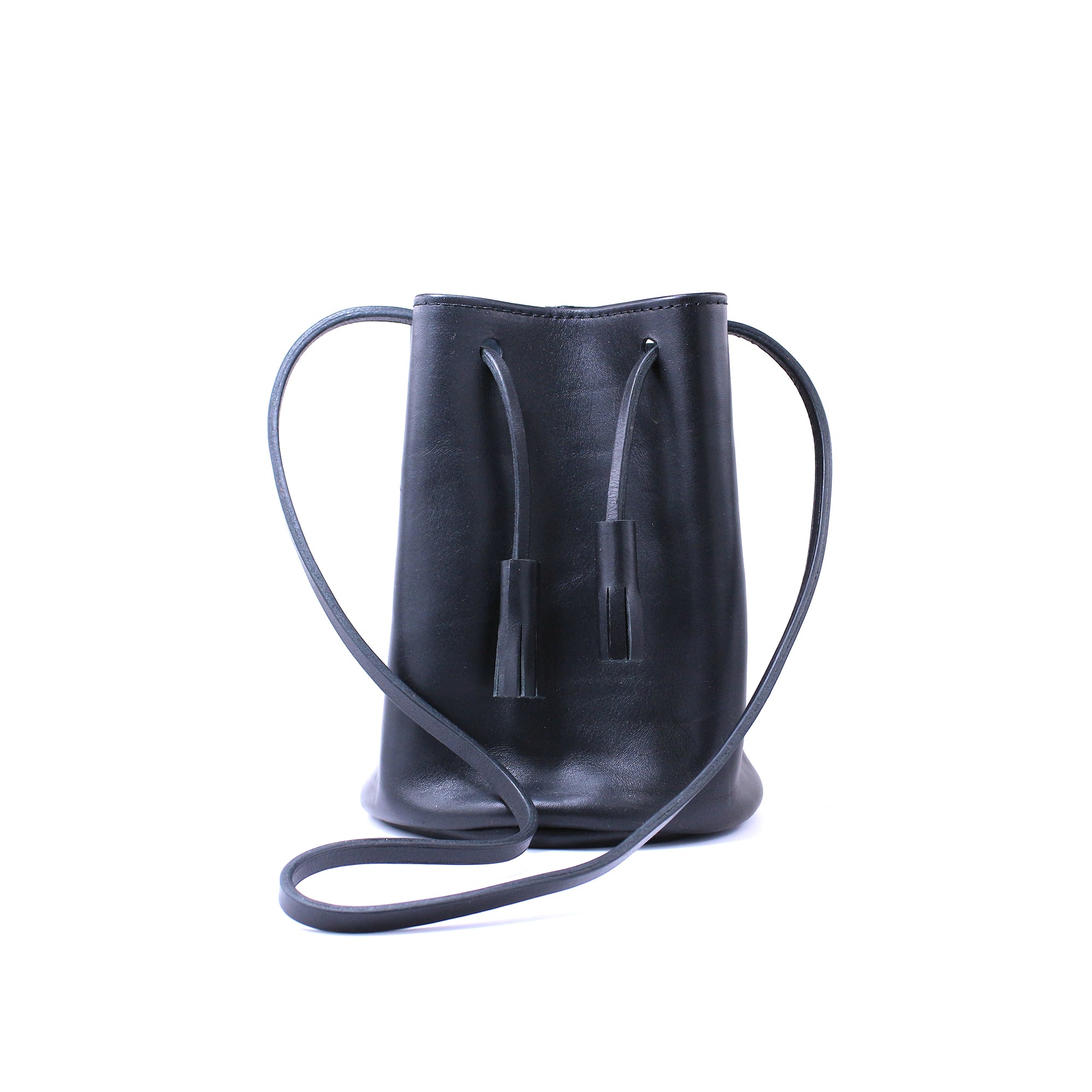 Black Leather Bucket Bag