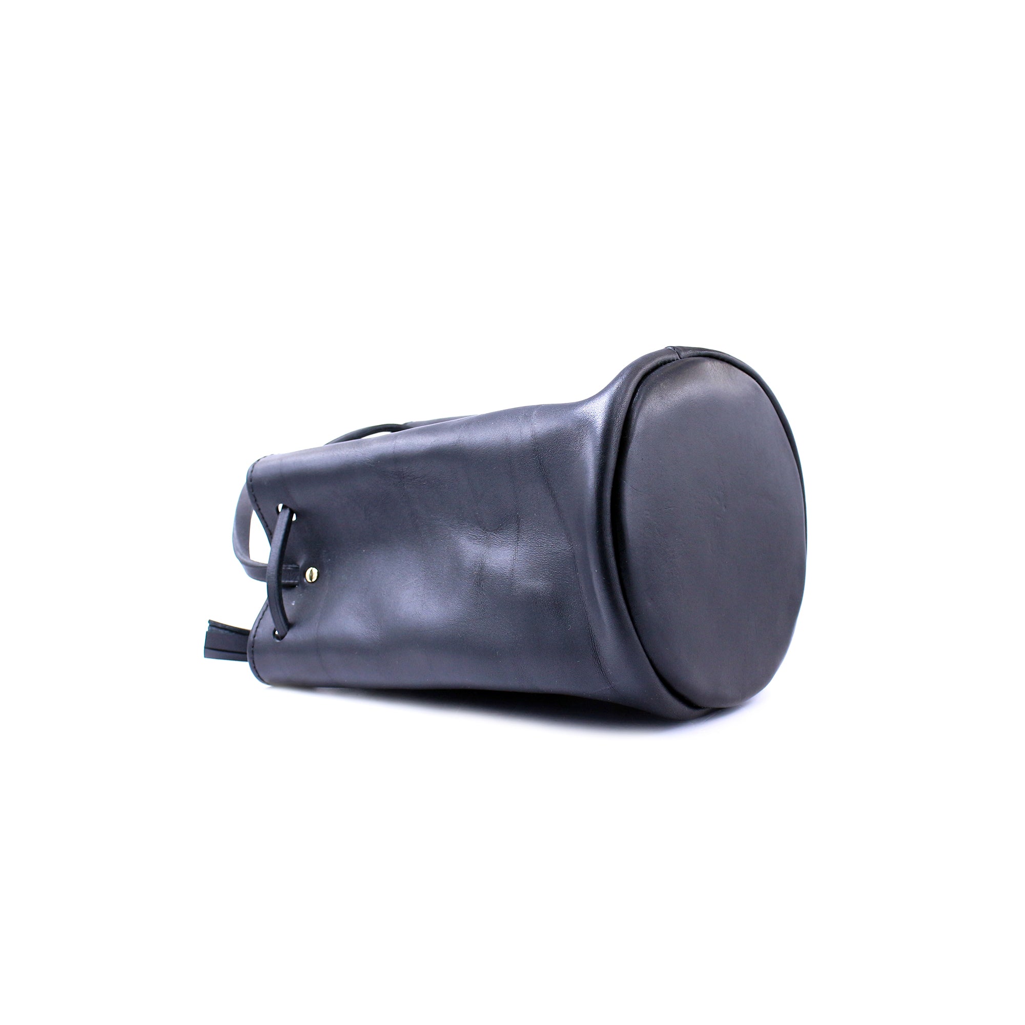Black Leather Bucket Bag