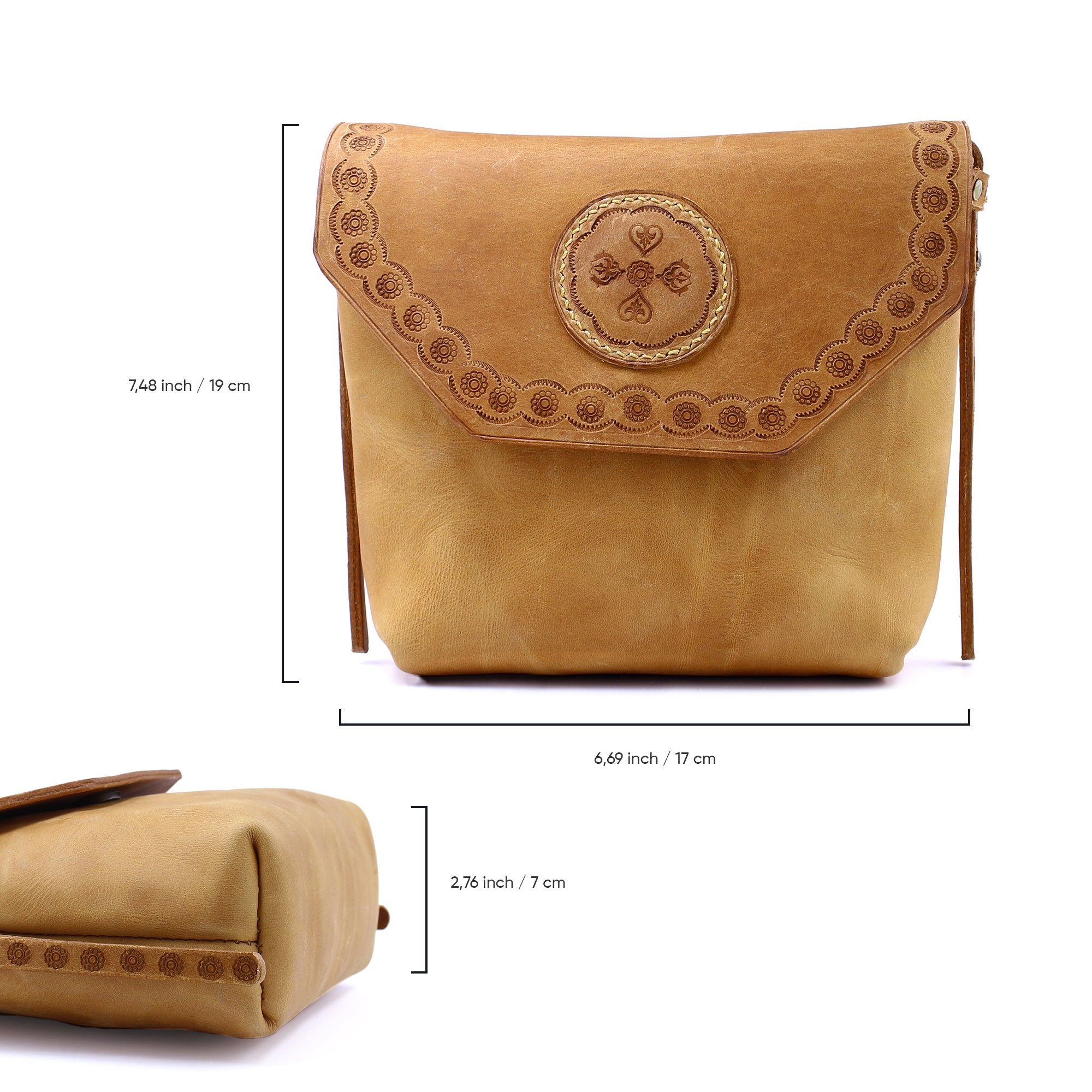 Honey Tan Tooled Leather Crossbody