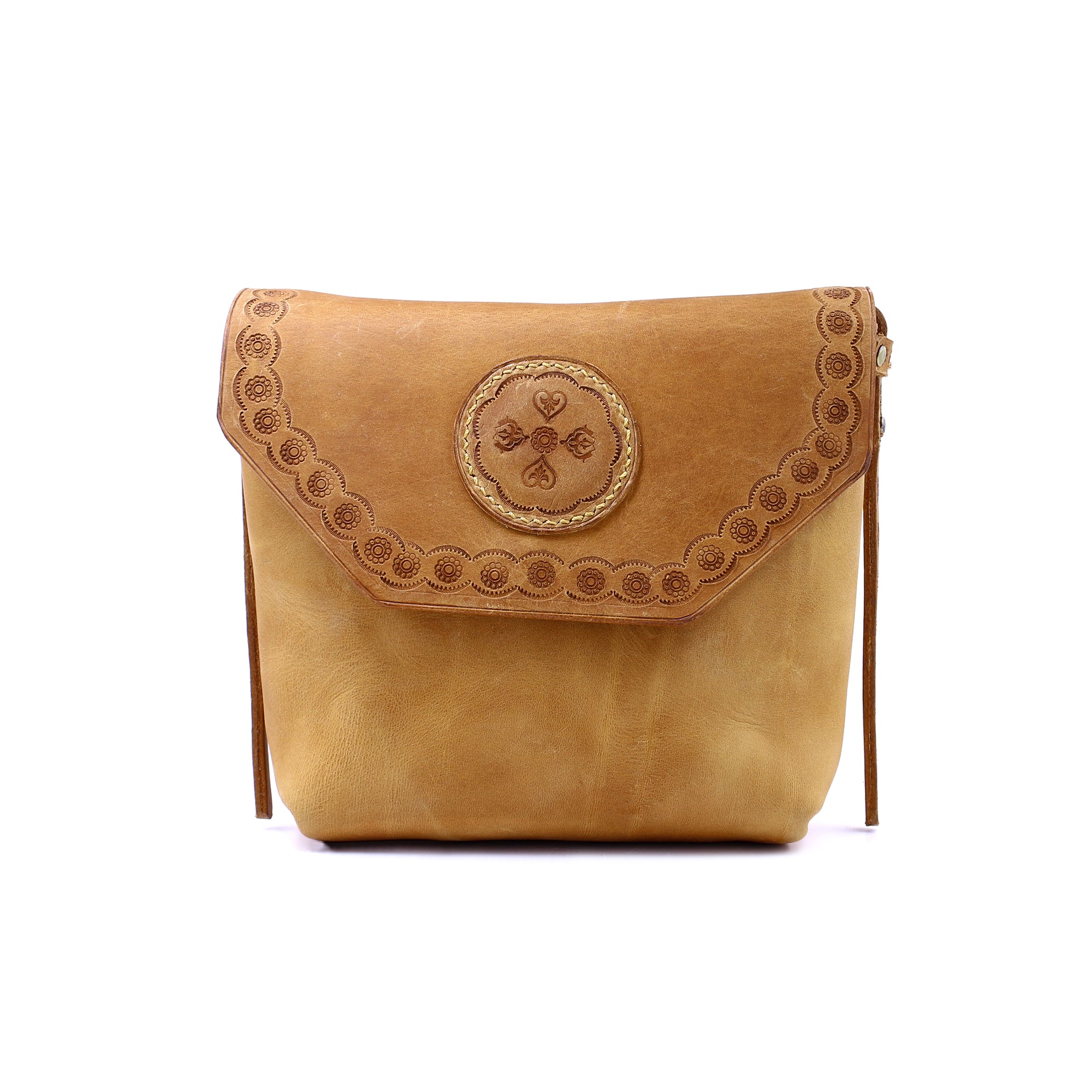 Honey Tan Tooled Leather Crossbody