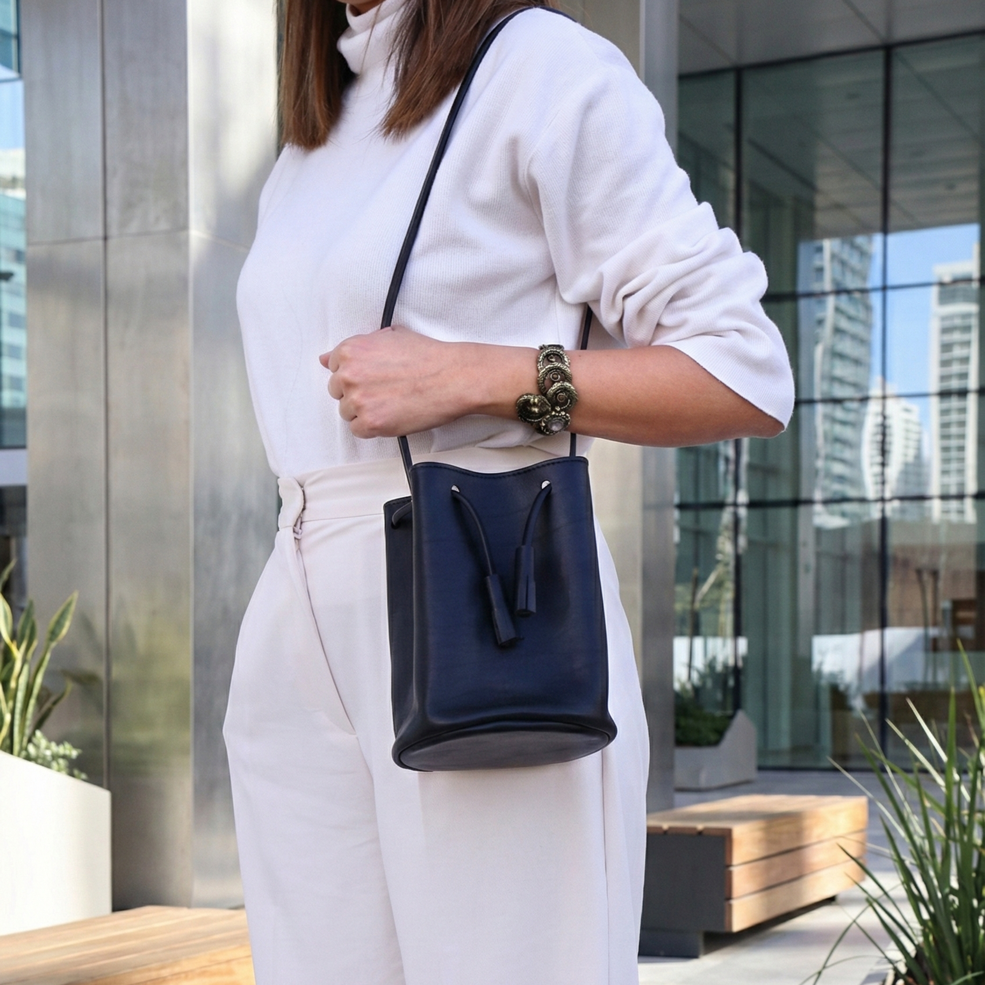 Black Leather Bucket Bag
