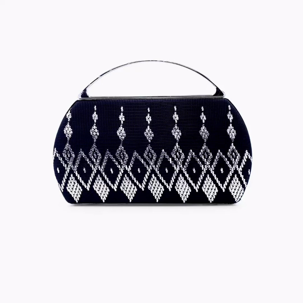 Luxury Black Velvet Clutch – Silver Embroidery